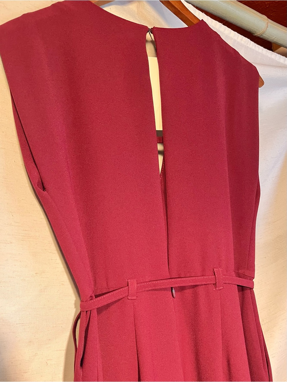 Zara Wide-Leg Belted Jumpsuit Maroon Size Small Elegant V-Neck Wide Leg - Picture 12 of 16